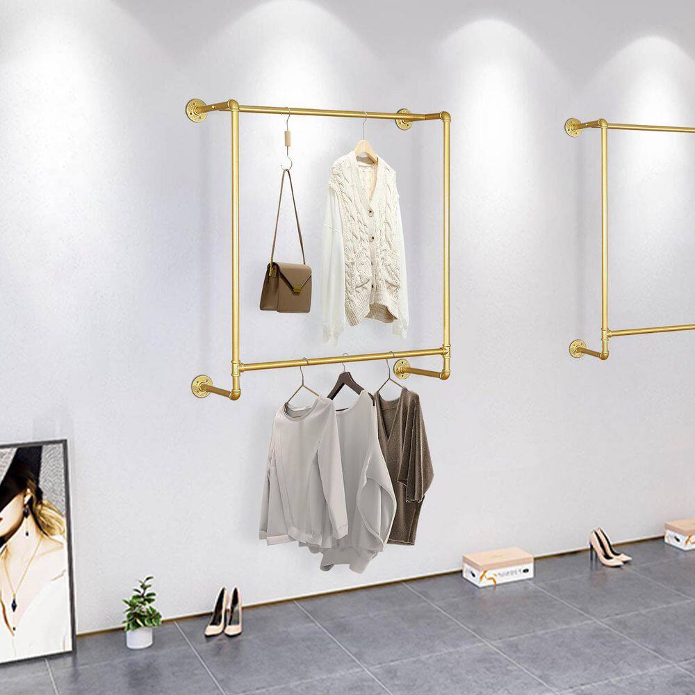 None Gold Iron Wall Mounted Clothes Rack 41.33 in. W x 44.48 in. H