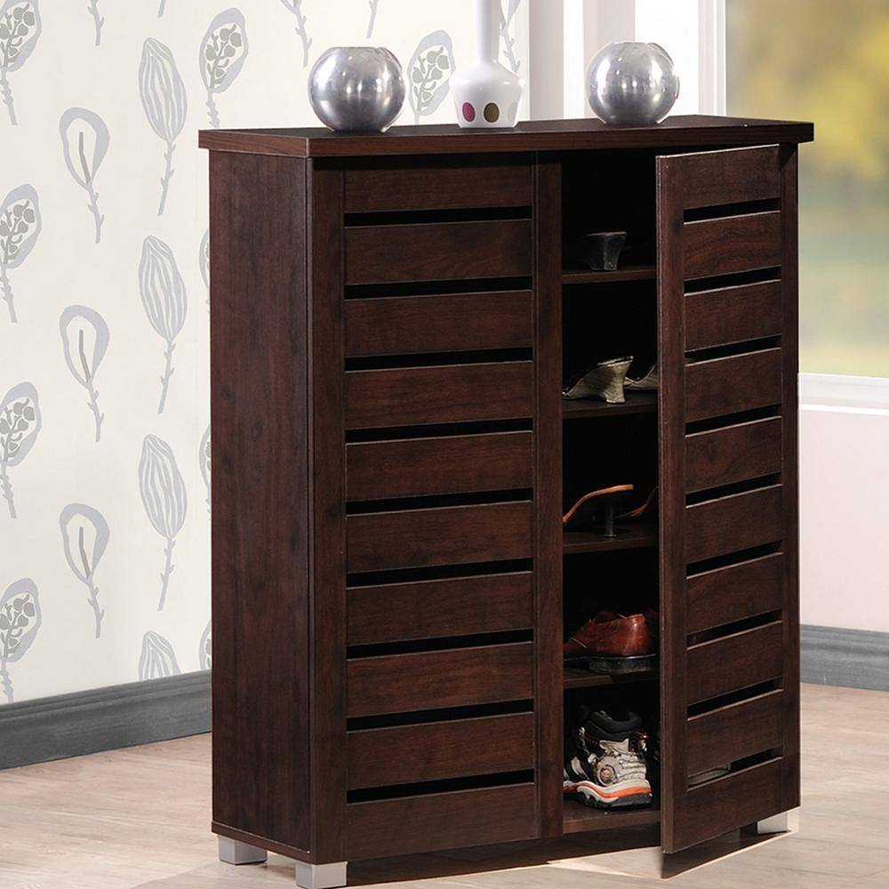 Baxton Studio 38.34 in. H x 29.95 in. W Brown Wood Shoe Storage Cabinet