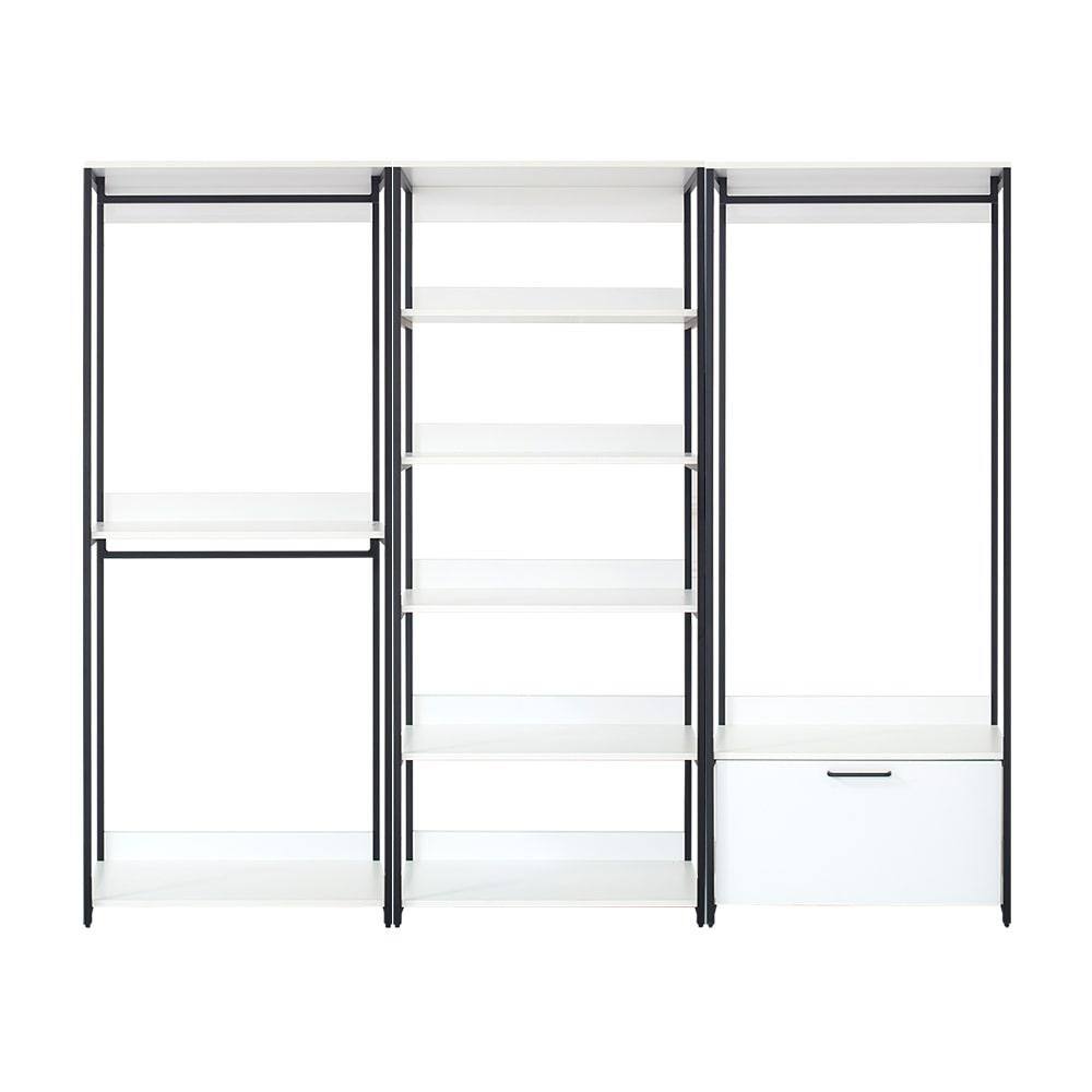 None Fiona 96 in. W White Freestanding Walk in Wood Closet System with Metal Frame