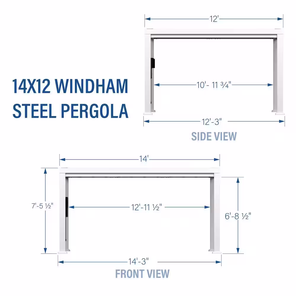 None Windham 14 ft. x 12 ft. White Steel Modern Pergola with Sail Shade Soft Canopy