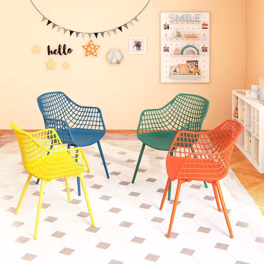 Costway Colorful Kids Chair Set Child-Size Chairs with Metal Legs Toddler Furniture (Set of 4)