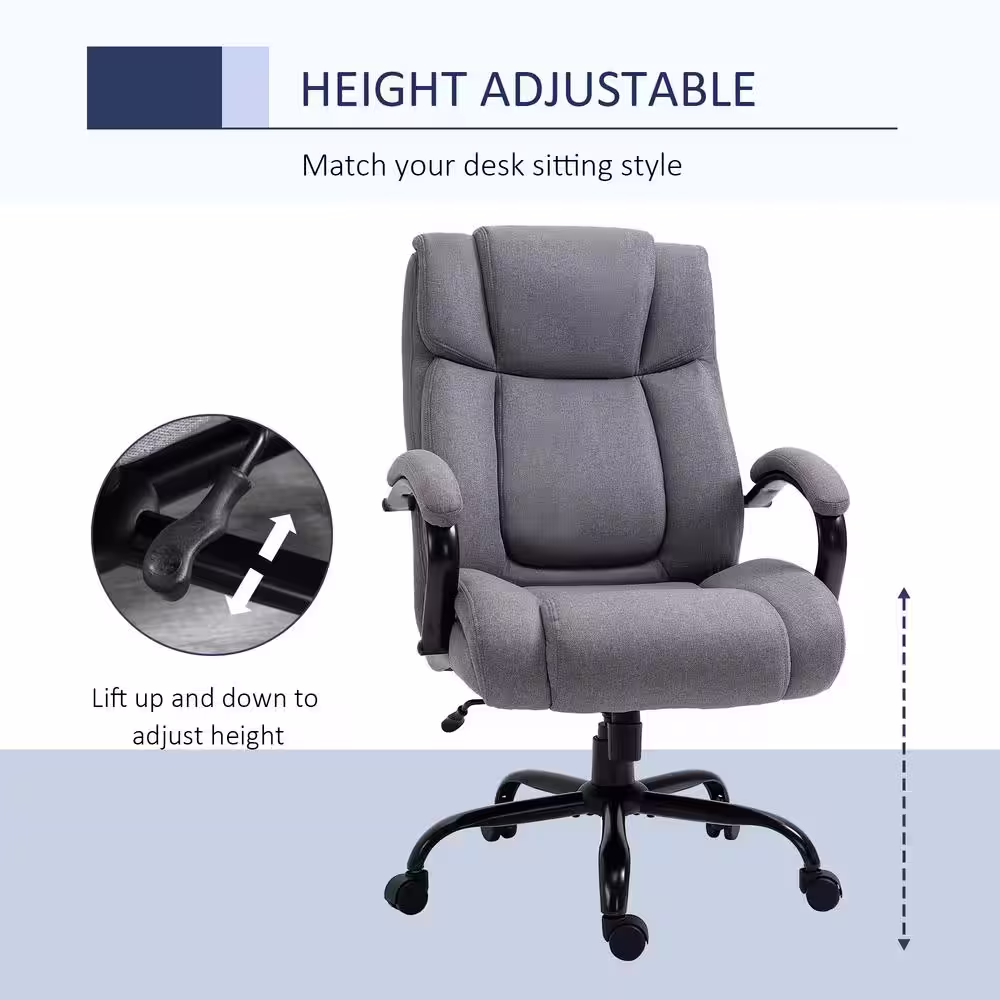 Vinsetto Light Grey, Big and Tall Executive Office Chair High Back Computer Desk Chair Ergonomic Swivel Chair with Linen Fabric