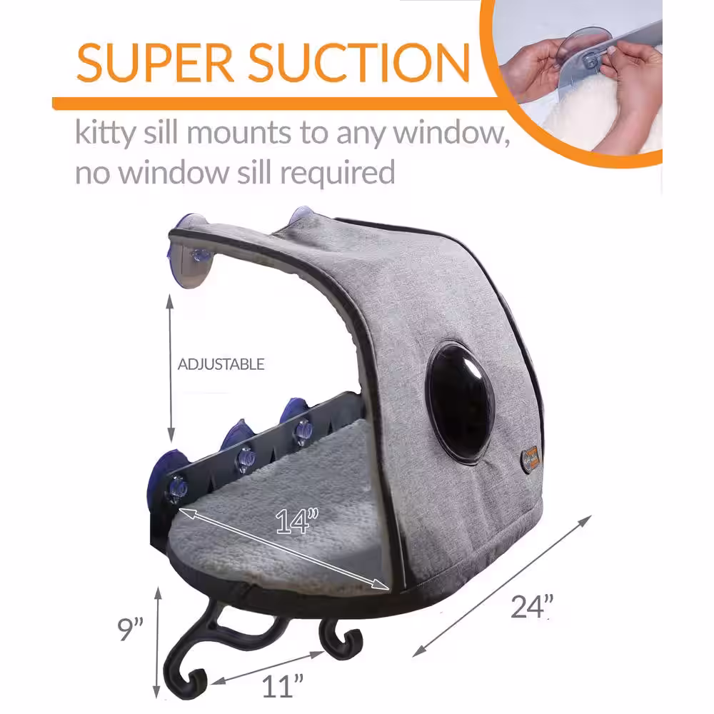K and H Pet Products 14 in. x 24 in. Large Gray Universal Mount Kitty Sill/Bed with Hood