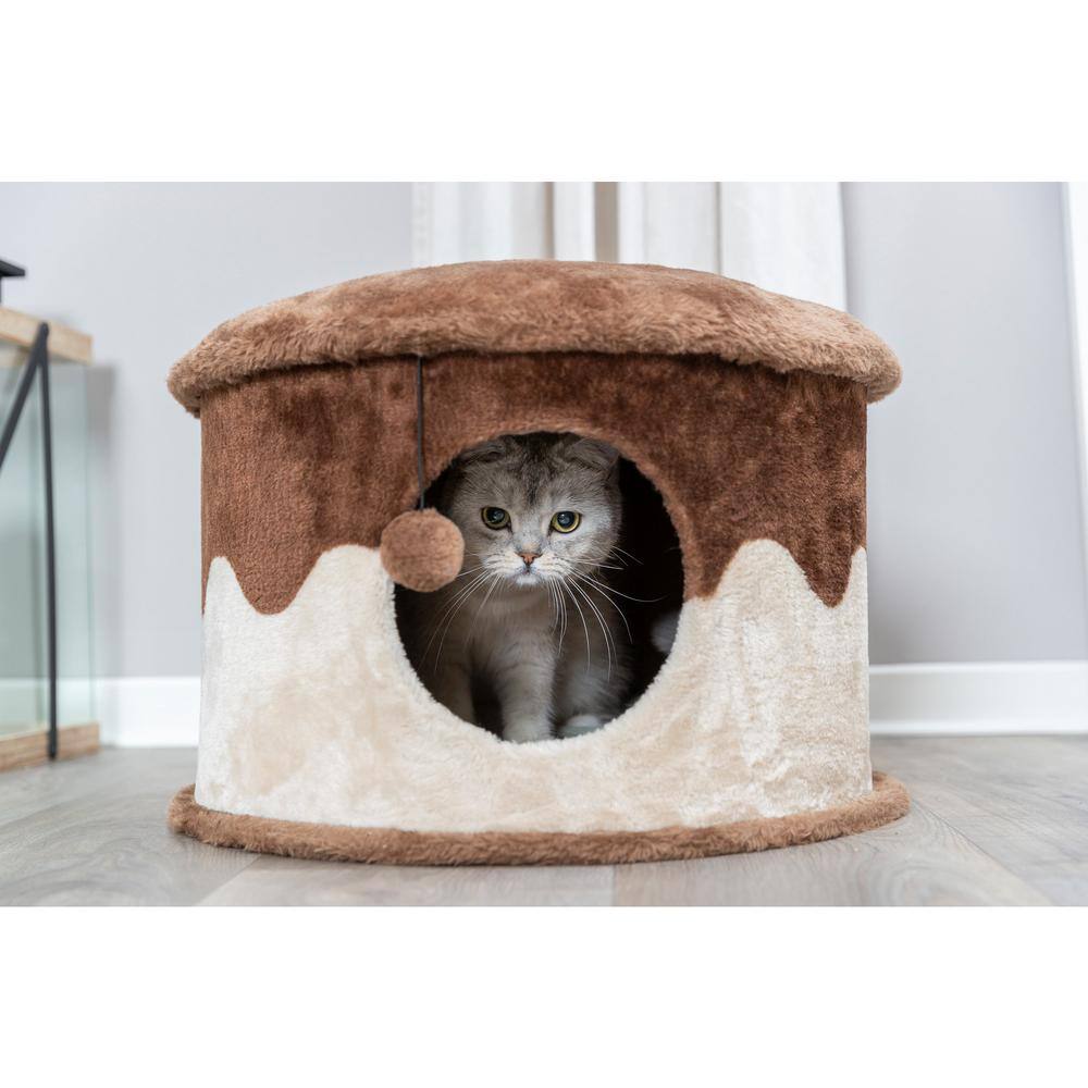 TRIXIE Cozy Cat Condo with Dangling Pom-Pom for Interactive Play : Brown : 20 x 20 x 12.6 in.