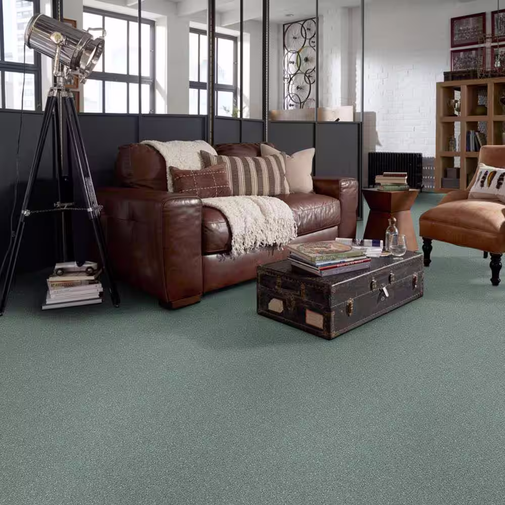 Home Decorators Collection Brave Soul I - Sea Glass - Green 34.7 oz. Polyester Texture Installed Carpet