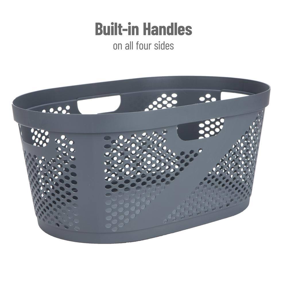 Mind Reader Basket Collection, Laundry Basket, 40 Liter (10kg/22lbs) Capacity, Cut Out Handles, Ventilated, Gray