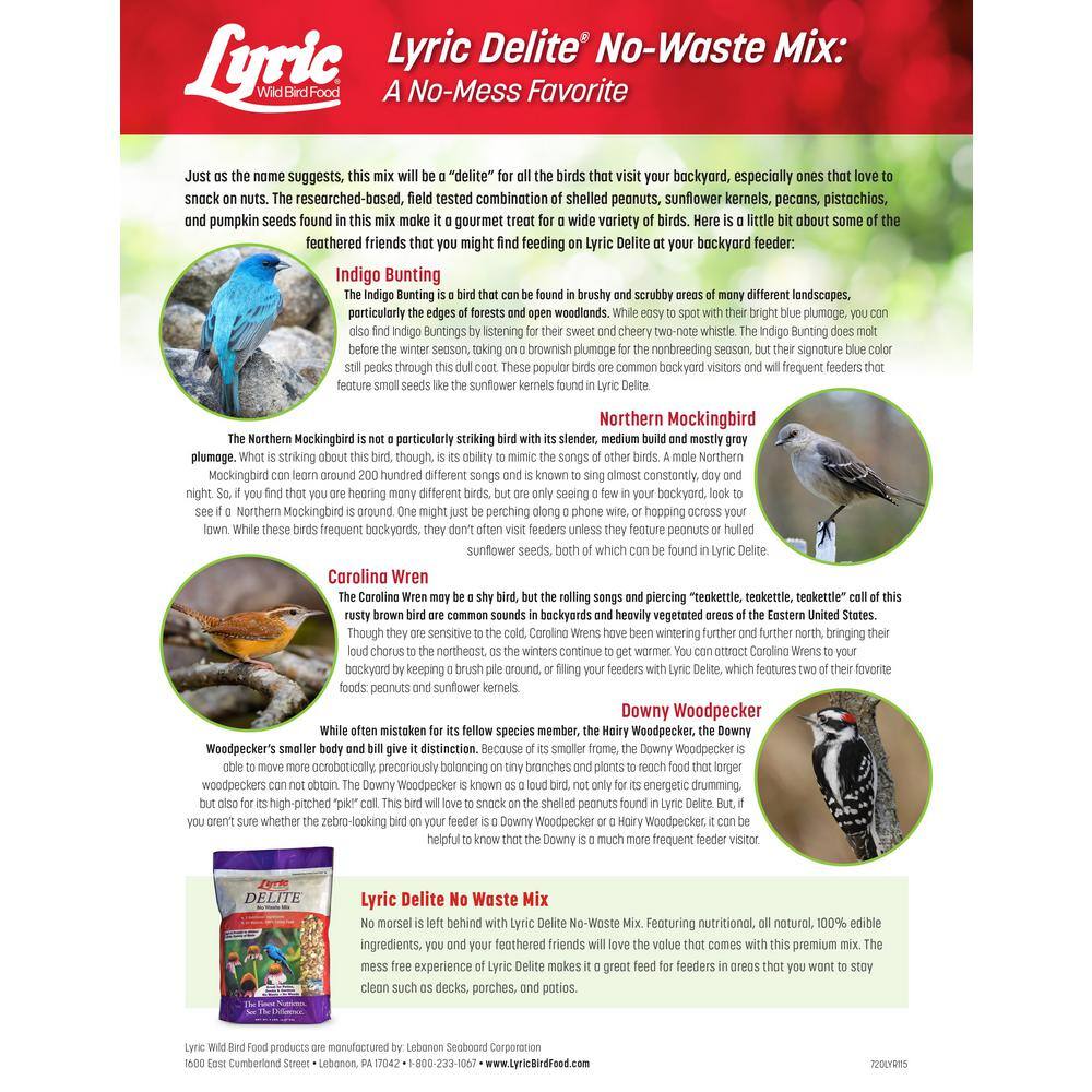 Lyric 20 lb. Delite High Protein No Waste Wild Bird Mix