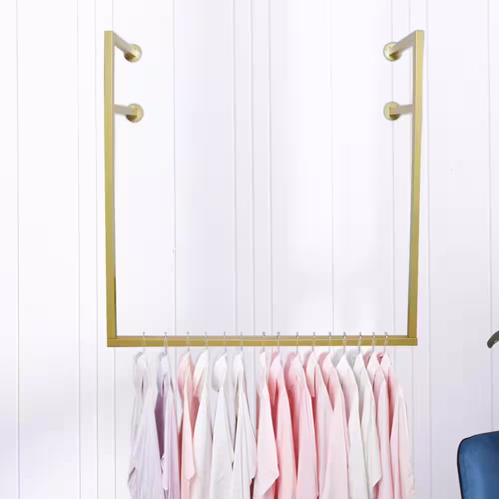 None Gold Iron Wall Mounted Clothes Rack 39.37 in. x 39.37 in.