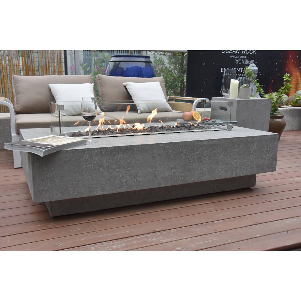 Elementi Hampton 56 in. x 32 in. x 14 in. Rectangle Concrete Propane Fire Pit Table in Light Gray