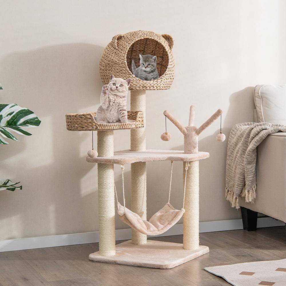ANGELES HOME Multi-Level Cat Tree with Condo Hammock and Rotatable Hanging Balls