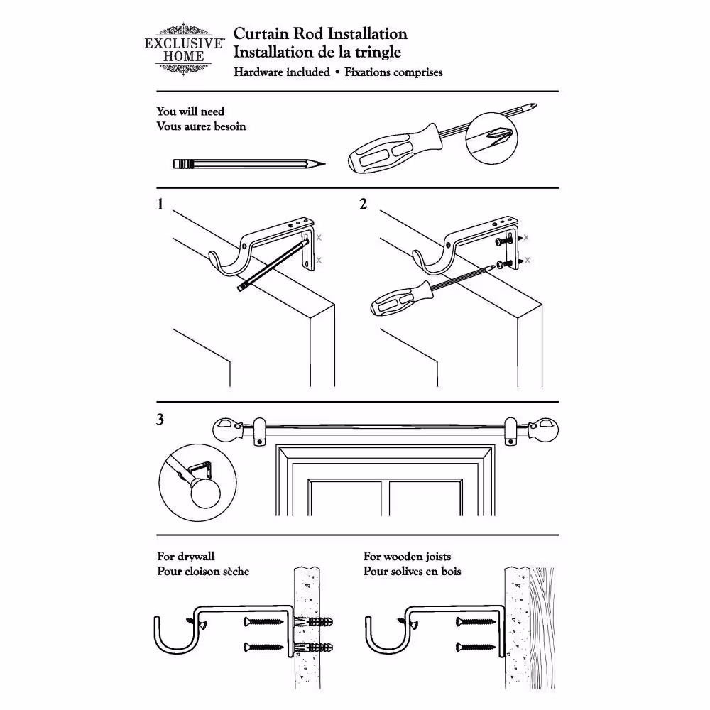 EXCLUSIVE HOME Topper Double 36 in. - 72 in. Adjustable 3/4 in. Double Curtain Rod Kit in Distressed White with Finial