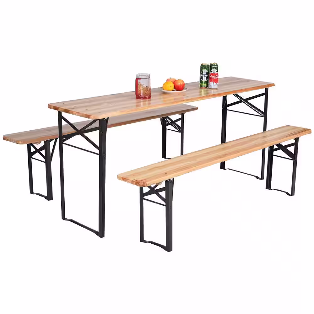 Costway Black Wood Picnic Table with Extension