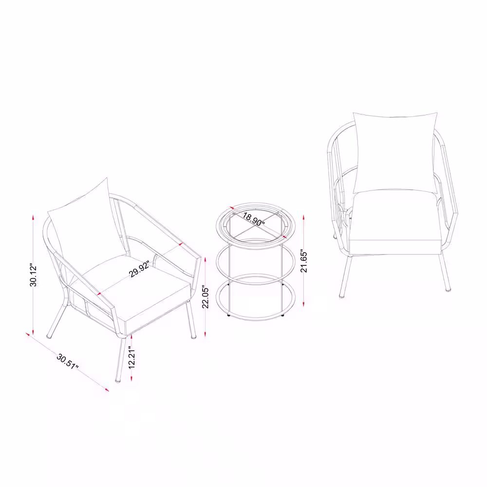 MADE 4 HOME Sheldon 3-Piece Wicker Round Table Outdoor Bistro Set with White Cushion