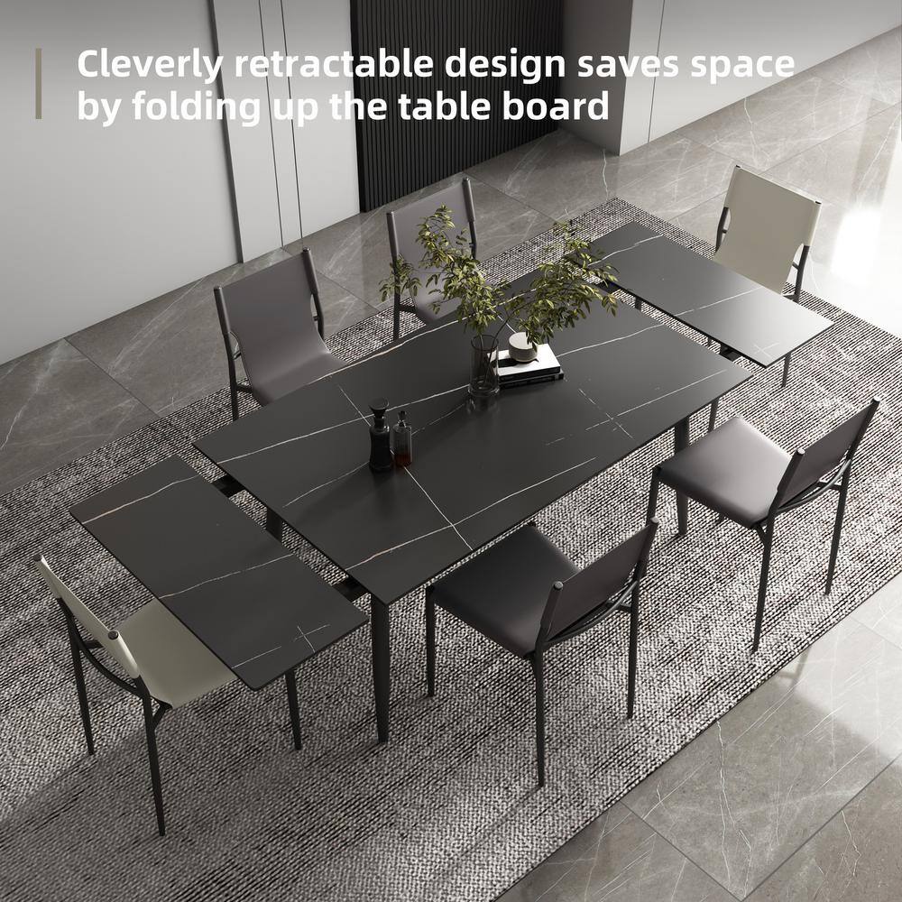 THE RIGHT PATH 62.9'' to 94.4'' Black Stone Extendable Dining Table