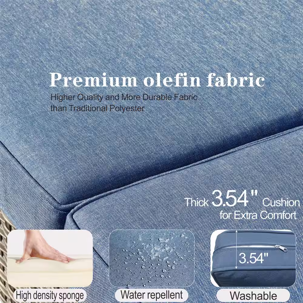 XIZZI Moonlight Gray 6-Piece Wicker Patio Conversation Seating Sofa Set with Denim Blue Cushions and Swivel Rocking Chairs