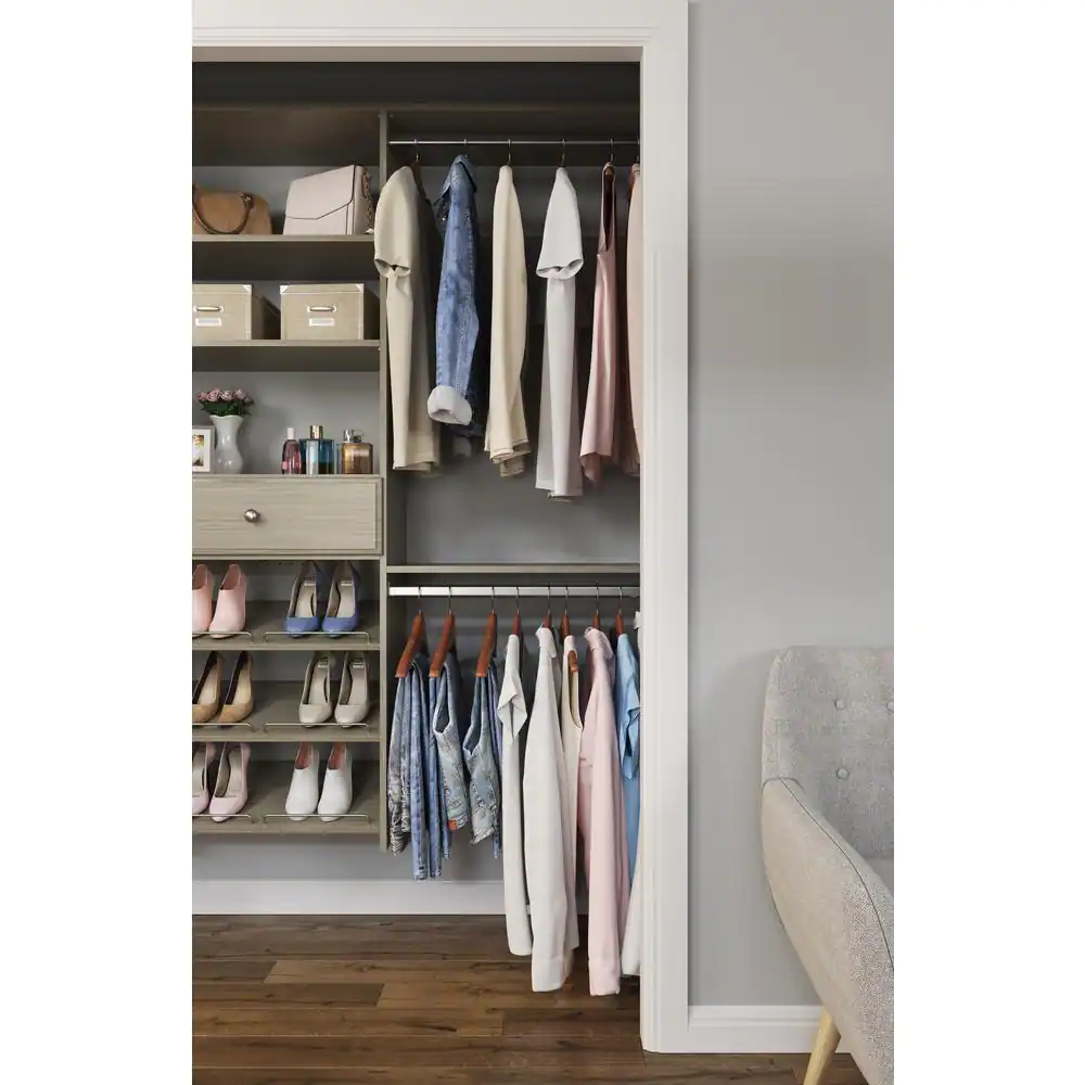 Closet Evolution 84 in. W - 108 in. W Rustic Grey Wood Closet System