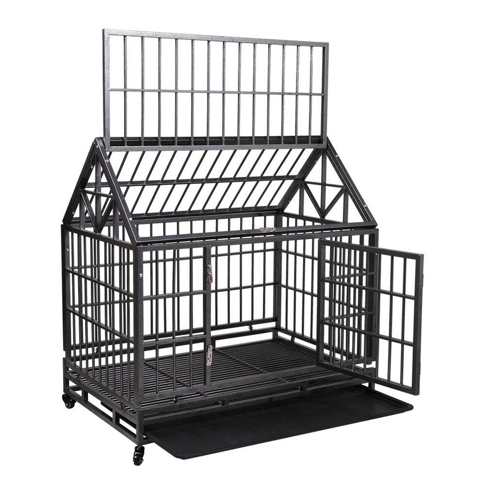 None Heavy-Duty Metal Dog Kennel with 4 Wheels