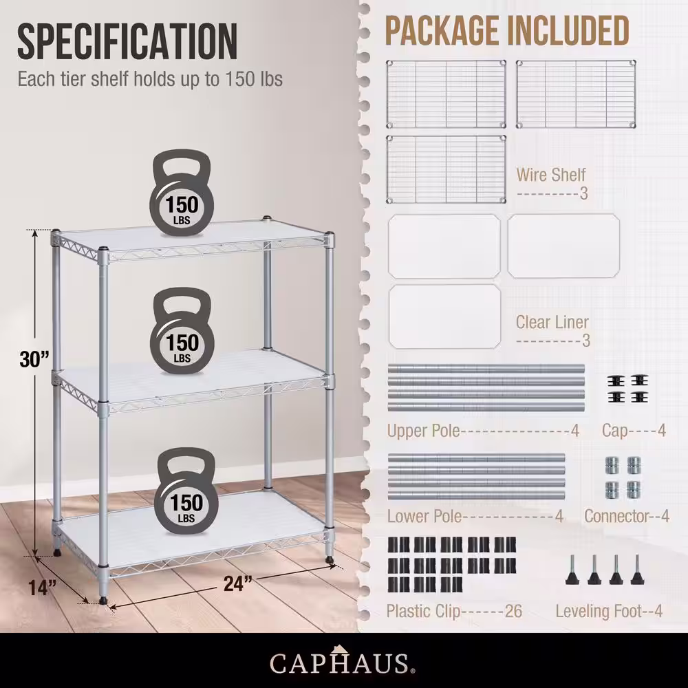 None Grey 3-Tier Adjustable Height Welded Steel Garage Storage Shelving Unit with Liner (24 in. W x 30 in. H x 14 in. D)