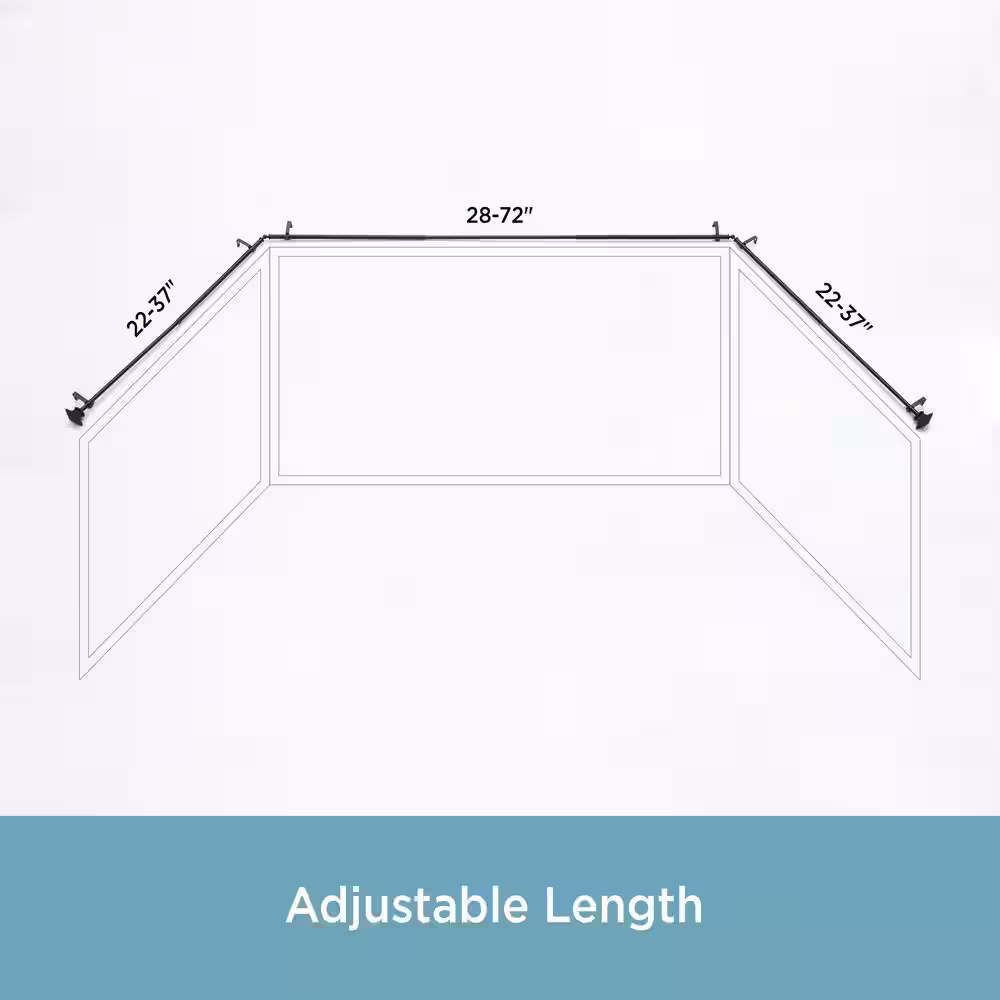 Kenney Mission 78 in. - 144 in. Adjustable Single Bay Window Curtain Rod 3/4 in. Diameter in Black with Square Finials