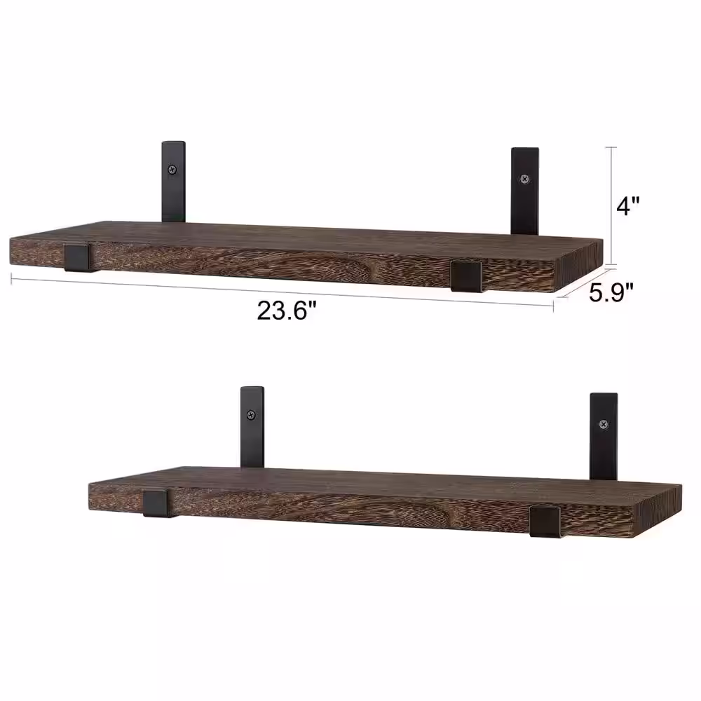 None 23.6 in. W x 6 in. D Rustic Wood Floating Shelves Wall Mounted Shelving Set of 2 Decorative Wall Shelf