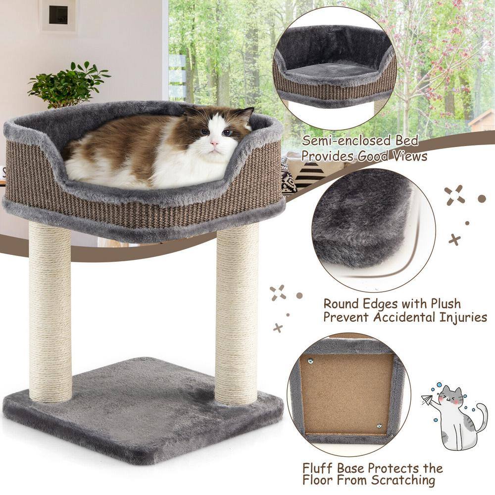 ANGELES HOME Gray Multi-Level Cat Climbing Tree with Scratching Posts and Large Plush Perch