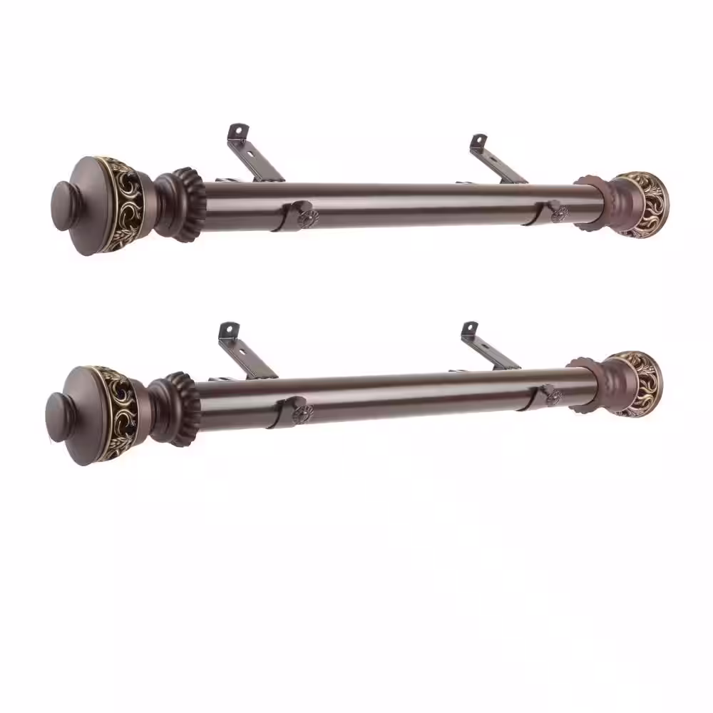 Rod Desyne Lattice 1.5 inch Side Single Curtain Rod Adjustable 12-20 inch long (Set of 2) - Cocoa