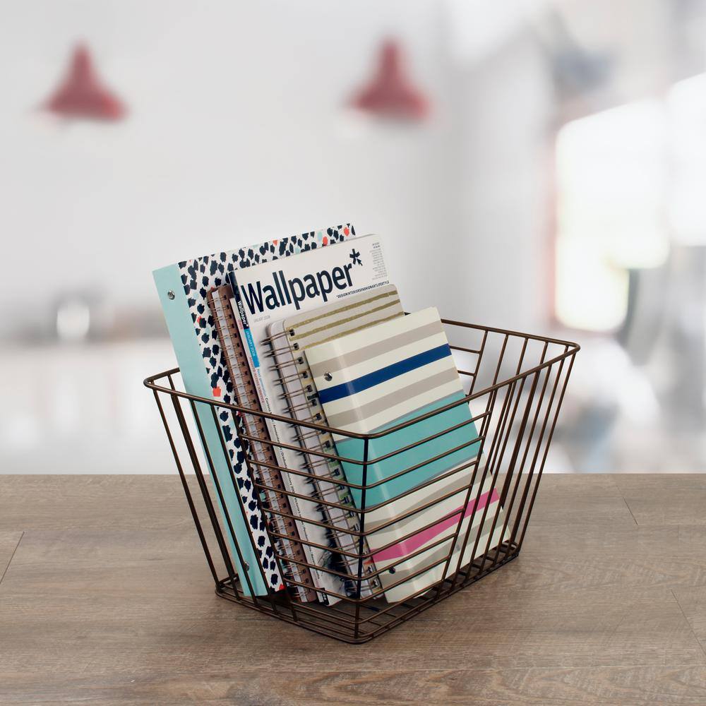 Spectrum 8 in. H x 10 in. W Bronze Steel 1-Drawer Wide Mesh Wire Basket