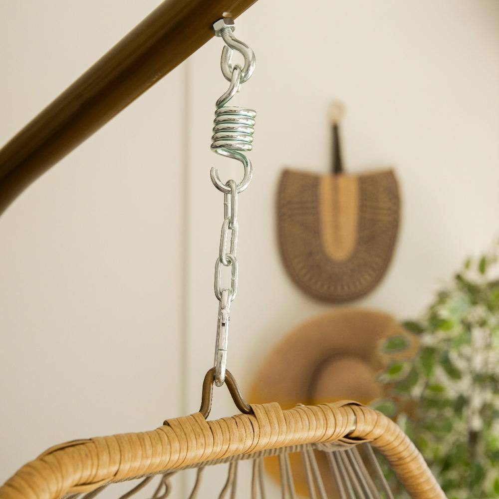 None 50 ft. Hanging Basket Chair Cushion Egg Hammock Chair Garden Swing Seat Cushion with Stand in Beige