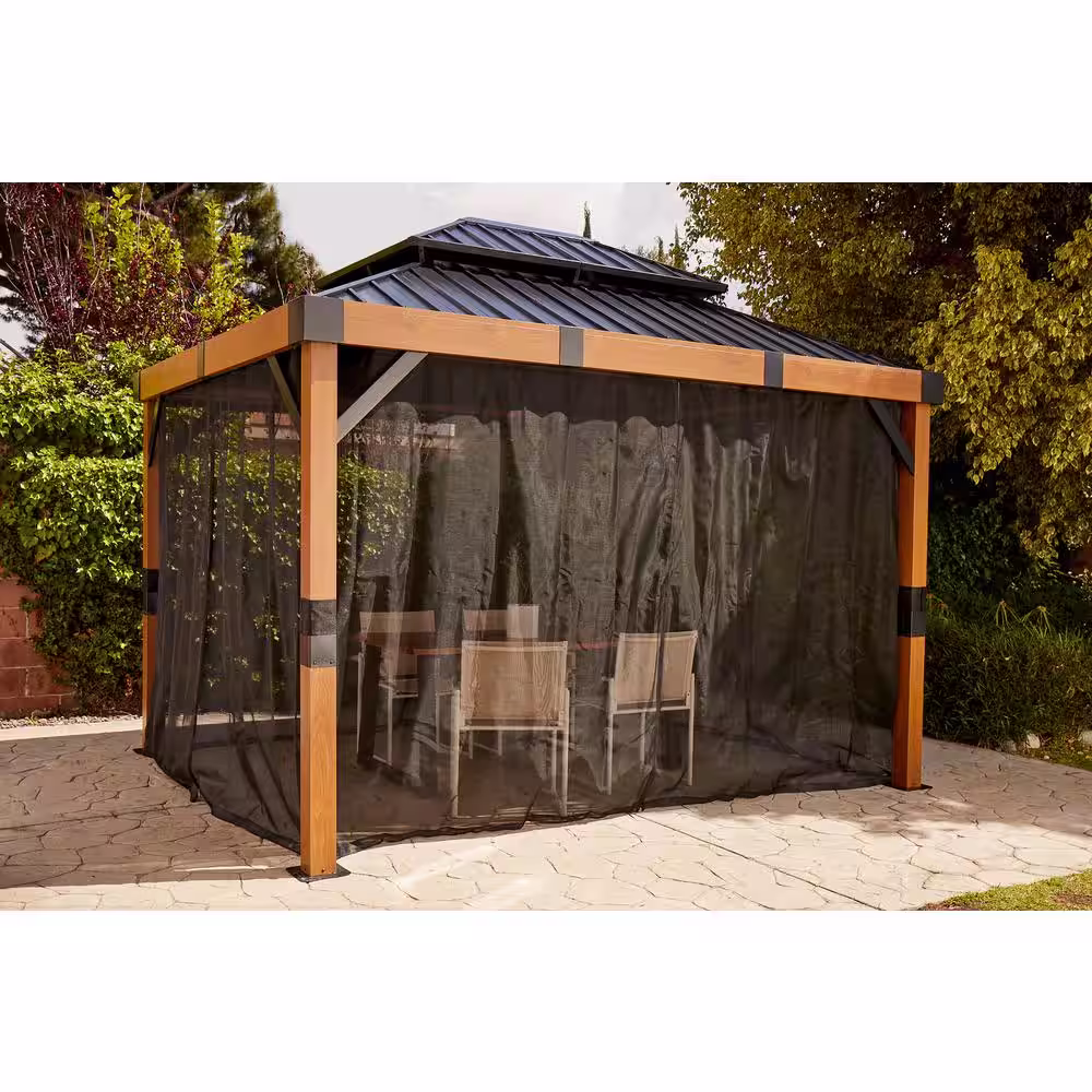 Sojag Fontana 10 ft. x 12 ft. Double Roof Wood Effect Rustproof Aluminum Framed Gazebo