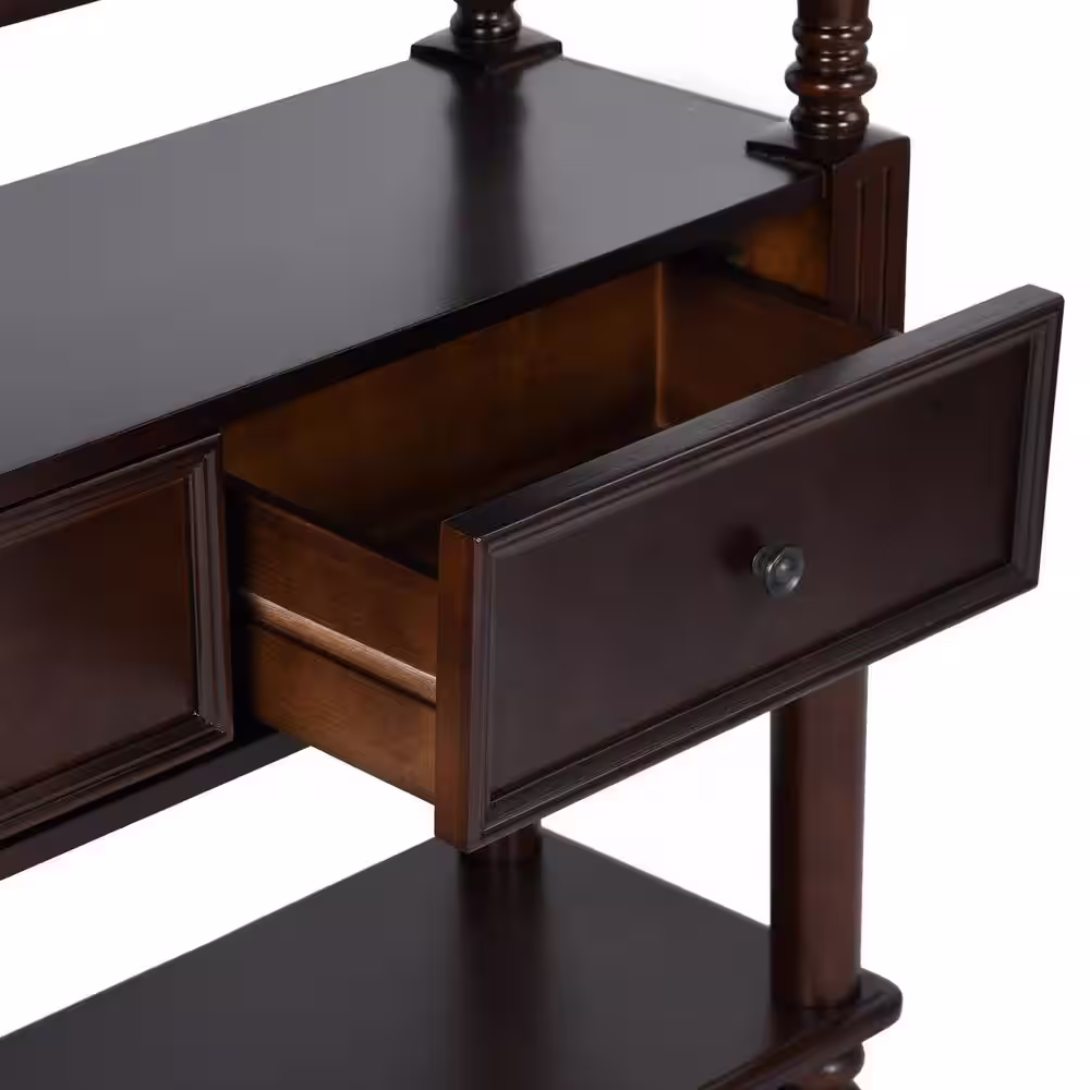 None Lyting 39.4 in. Brown Rectangle Wood Console Table with 2-Drawers