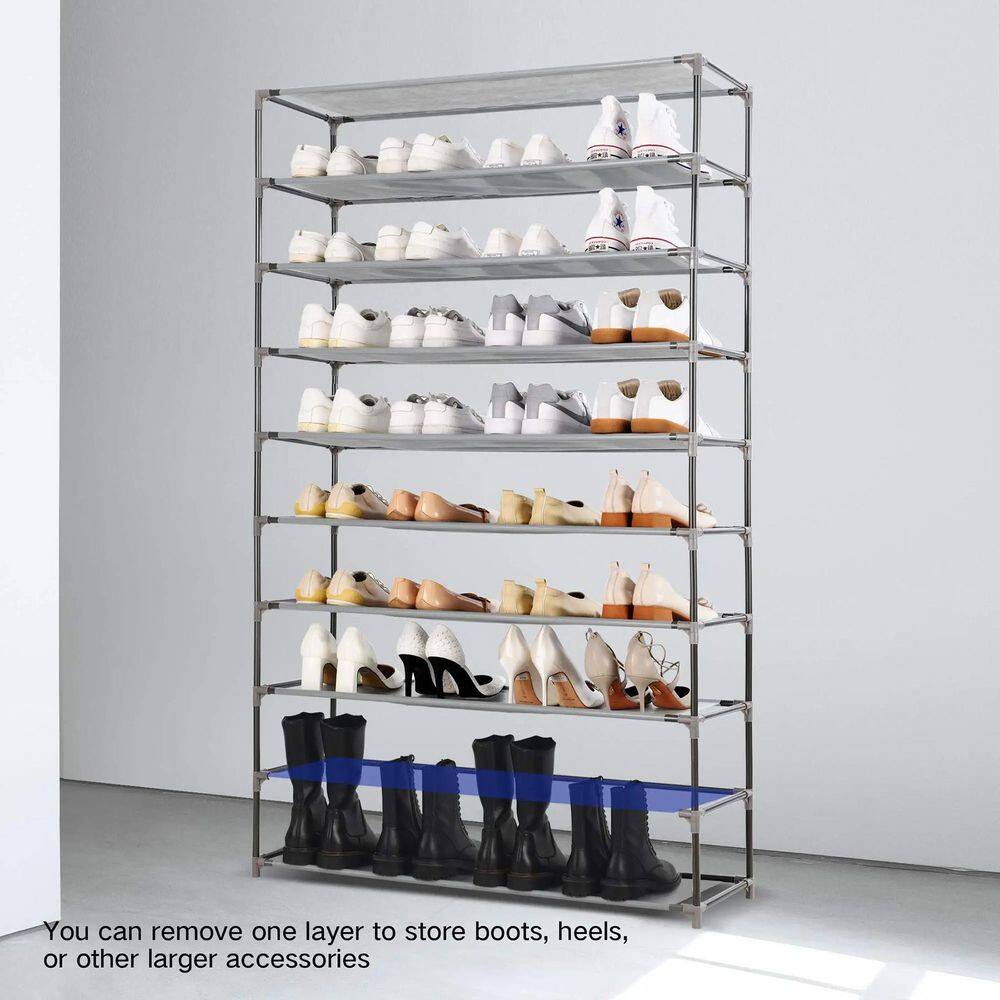 None 59.5 in. H 45-Pair 10-Tier Gray Metal Shoe Rack