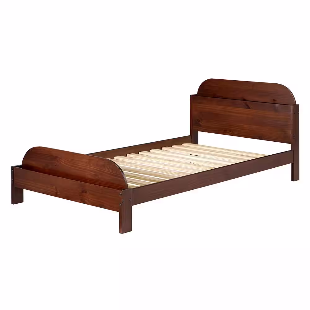 Welwick Designs Walnut Twin Solid Wood Bookcase Bed Frame