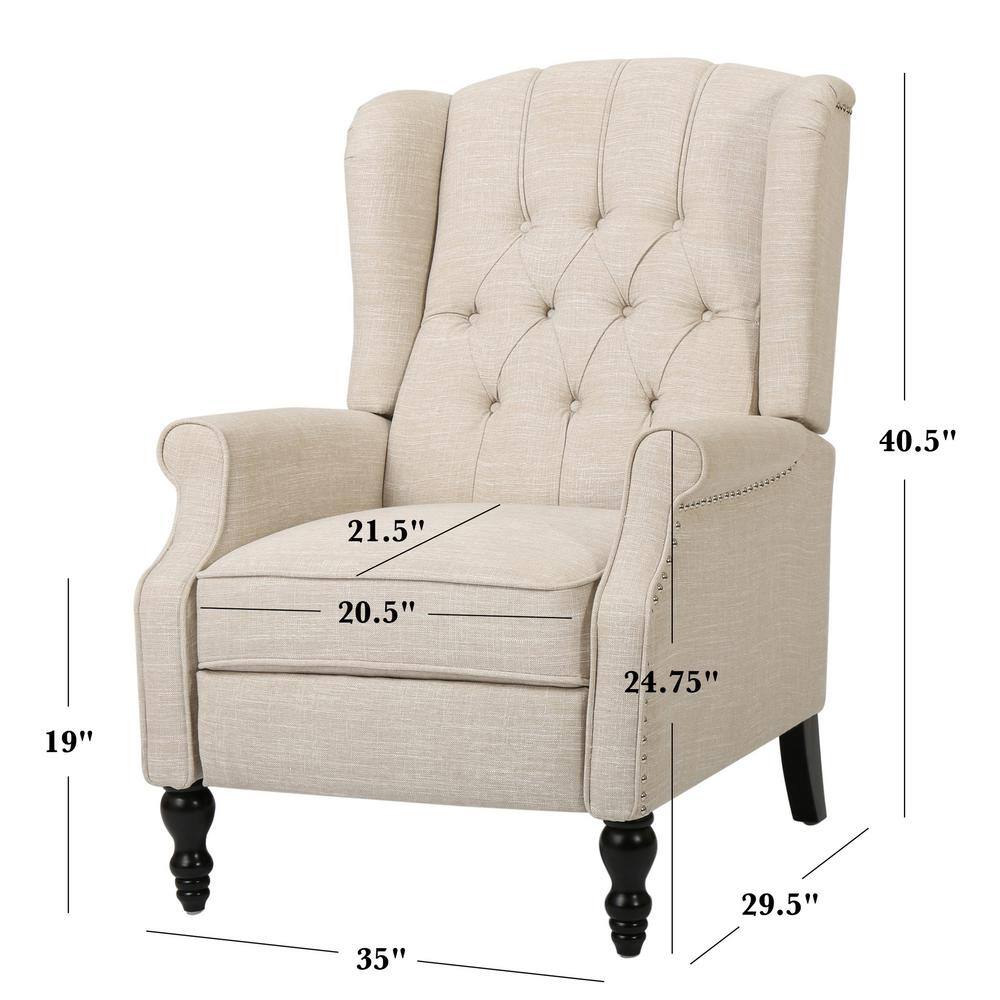 Noble House Walter Beige and Dark Brown Wingback Tufted Recliner (Set of 2)