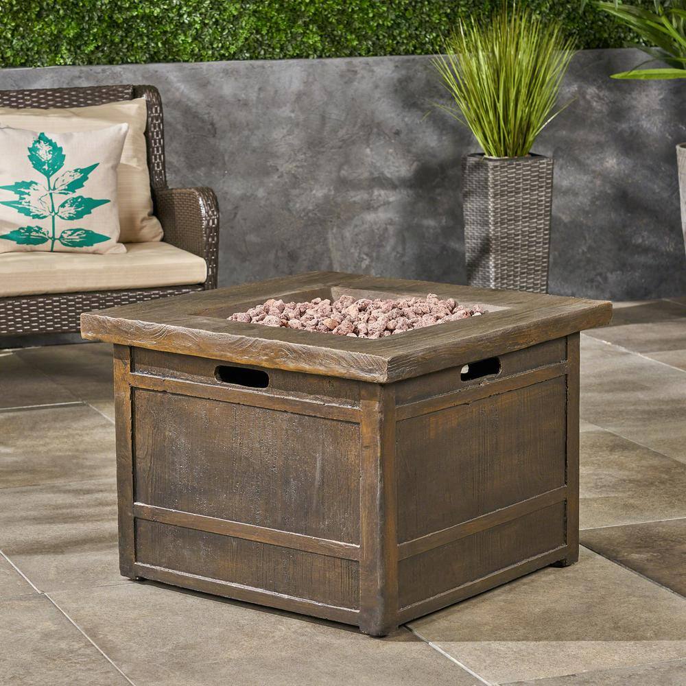 Noble House Clyde 32 in. x 23 in. Square Concrete Propane Fire Pit in Natural Wood