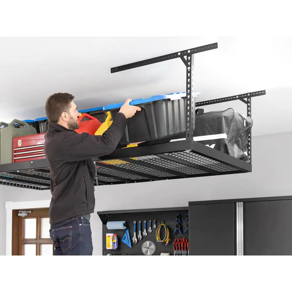 NewAge Products VersaRac Pro 4 ft. x 8 ft. Black Height-Adjustable Overhead Rack