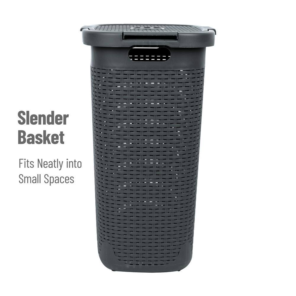 Mind Reader Basket Collection 60 Liter (15kg/33lbs) Capacity Laundry Hamper, Cut Out Handles, Attached Hinged Lid, Gray