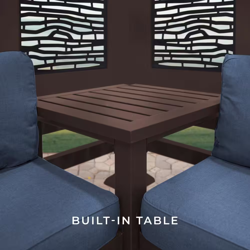 Backyard Discovery Hillsdale 8 ft. x 8 ft. Brown Steel Traditional Steel Cabana Pergola with Conversation Seating in Indigo