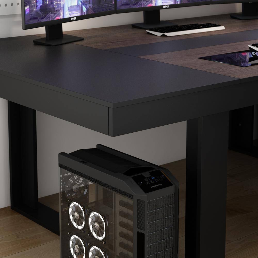 FUFU&GAGA 86.6 in. Width, Retangular Black Walnut Wood Writing Desk Office Commercial Desk Computer Table, Meeting Table