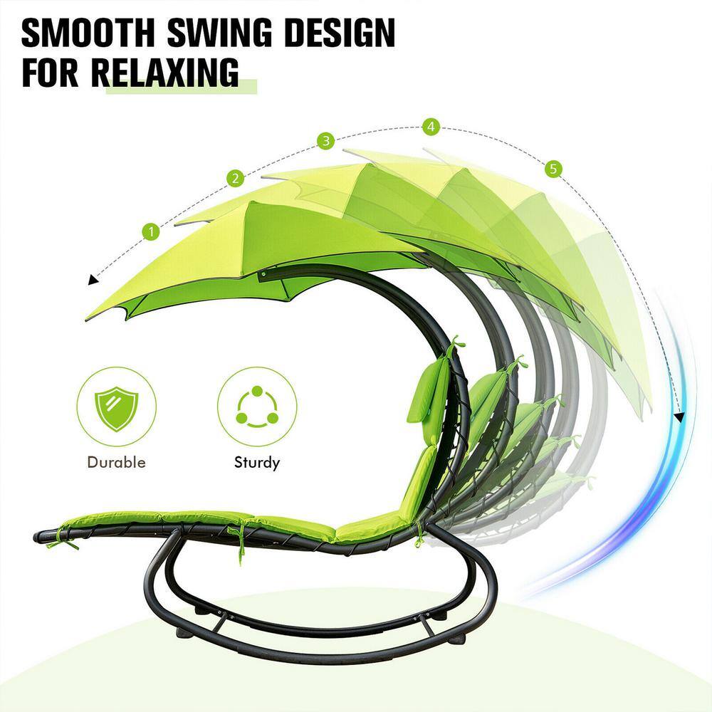 SUNRINX 6 ft. Free Standing Patio Hammock Chair Floating Hanging Chaise Lounge Chair with Green Canopy and Built-in Pillow