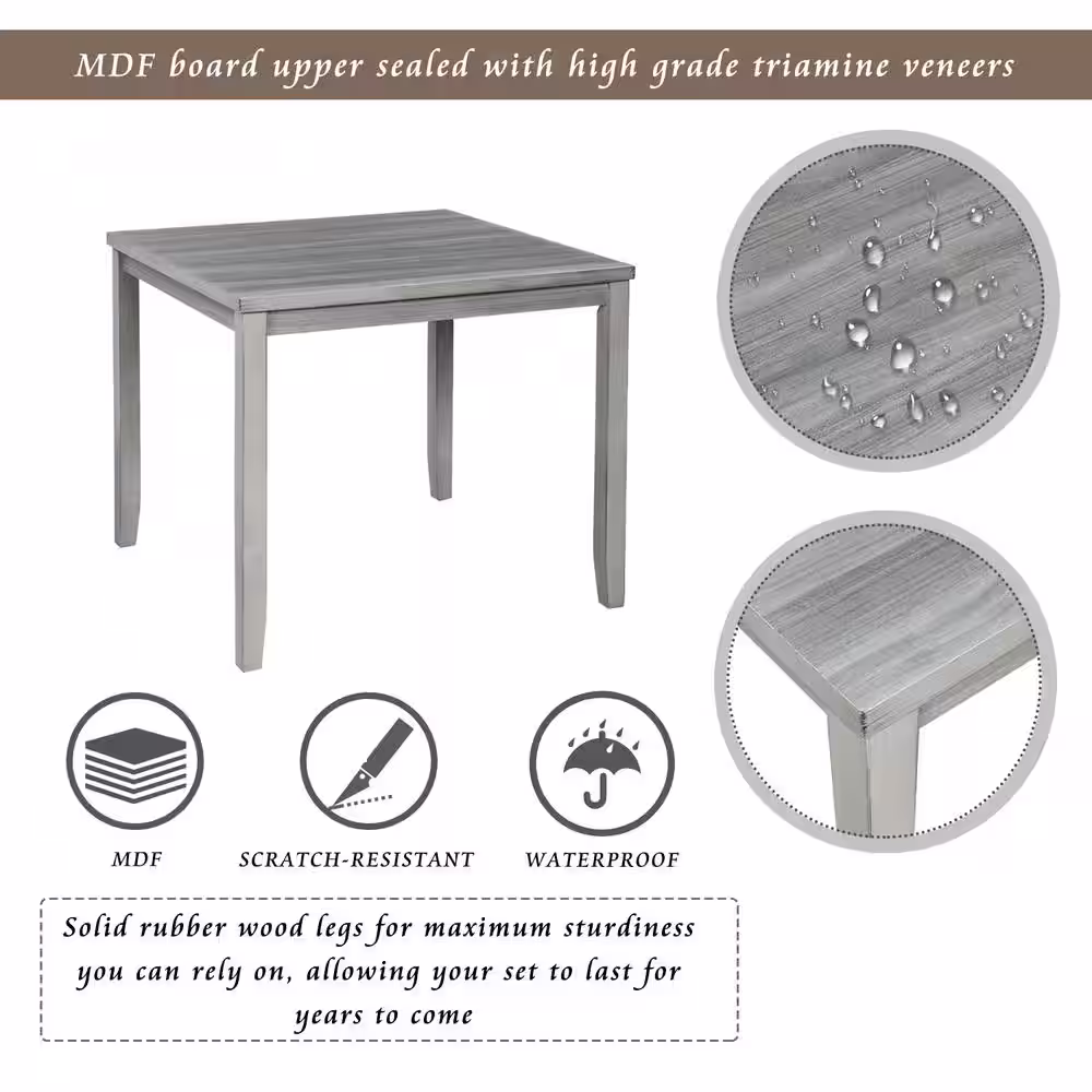 Harper & Bright Designs Light Gray 5-Piece Industrial Wooden Dining Sets