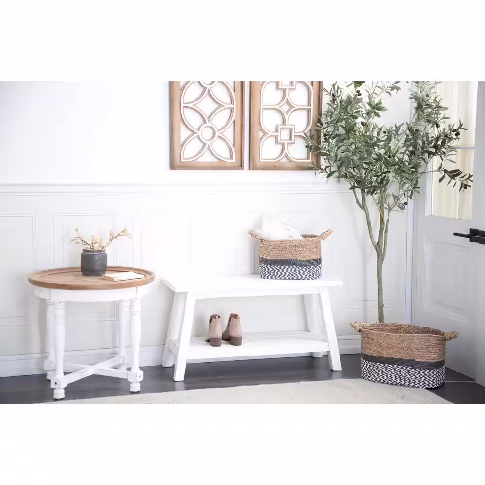 Litton Lane White Single Shelf Bench 19 in. X 36 in. X 13 in.