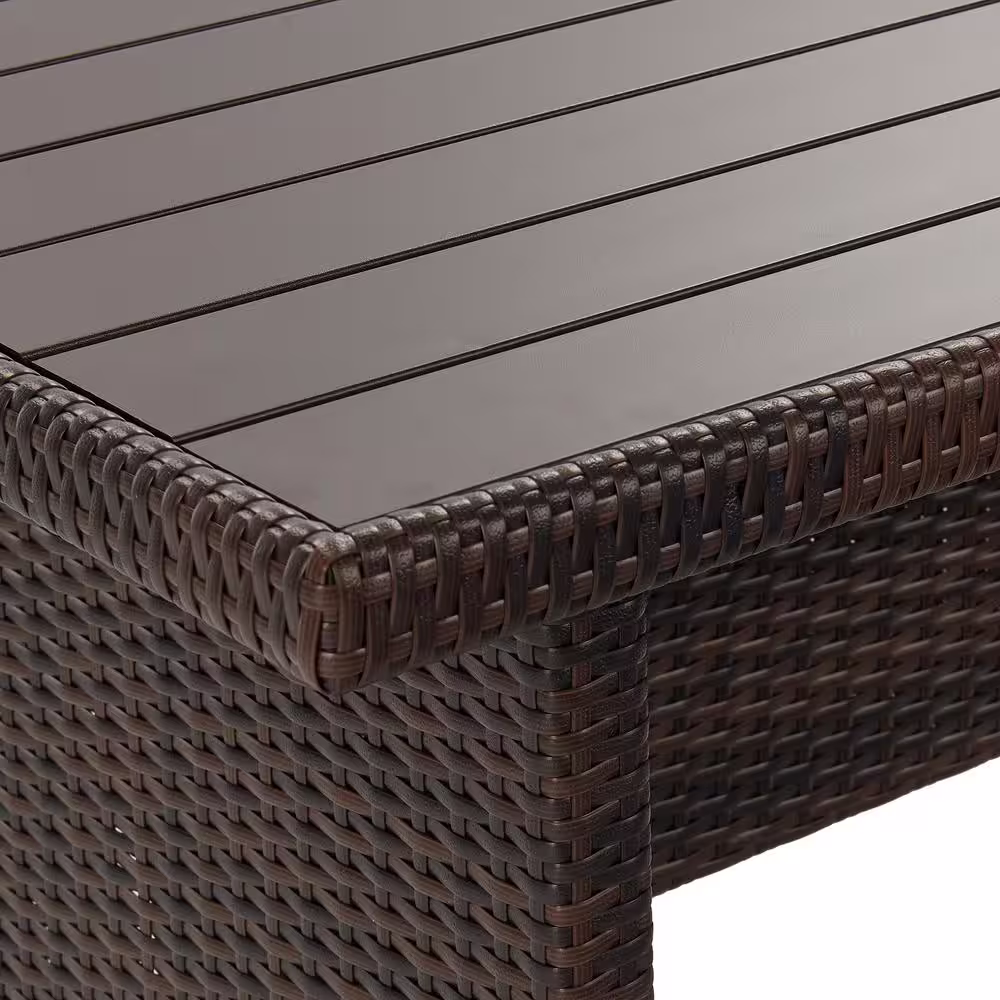 None 6-Piece Wicker Patio Conversation Set with Blue Cushions and Ottomans