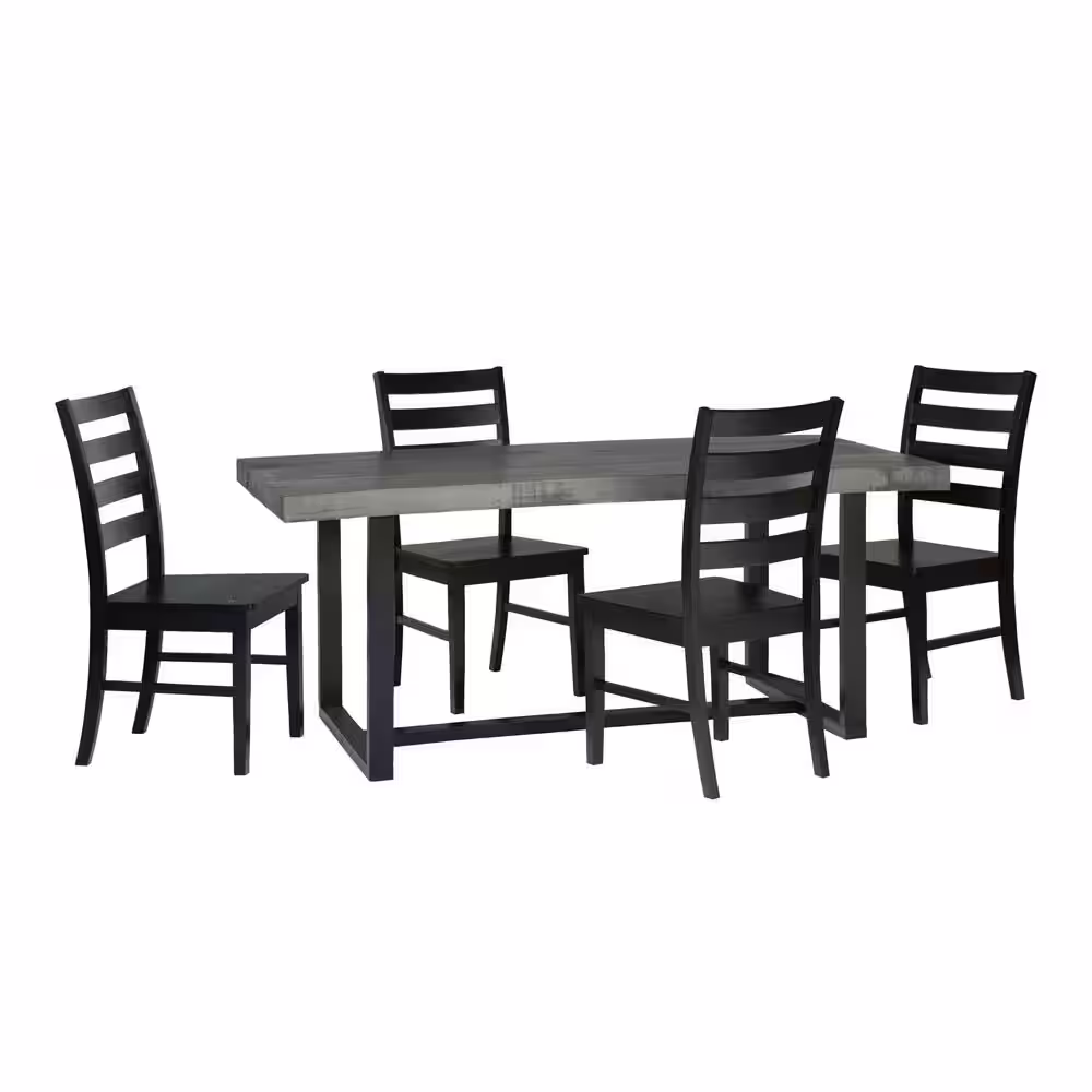 Welwick Designs 5-Piece Grey/Black Farmhouse Dining Set Seats 4