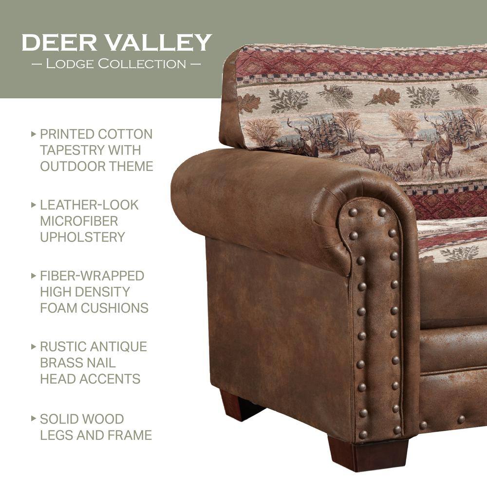 American Furniture Classics Deer Valley Lodge 67 in. brown Pattern Microfiber 2-Seater Loveseat with Removable Cushions
