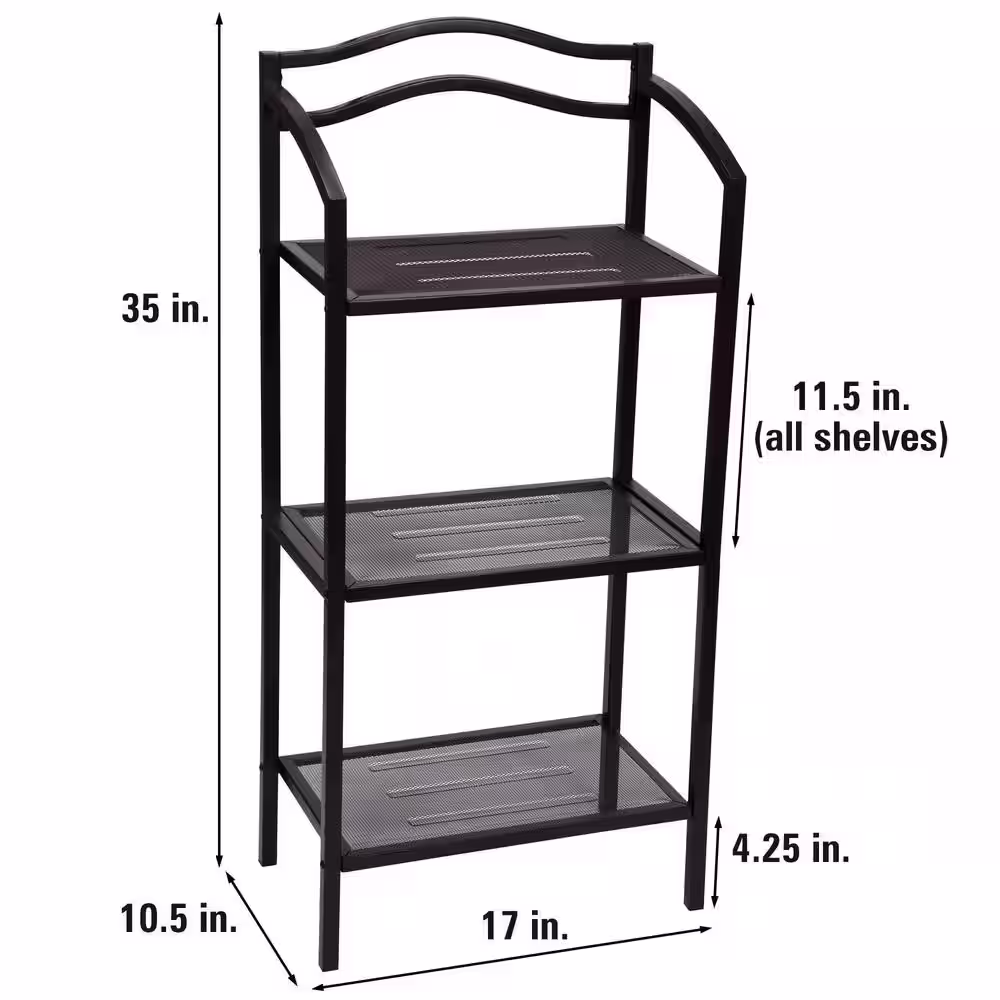 HOUSEHOLD ESSENTIALS Espresso Free-Standing 3-Tier Metal Shelving Unit (17 in. W x 35 in. H x 10.5 in. D)