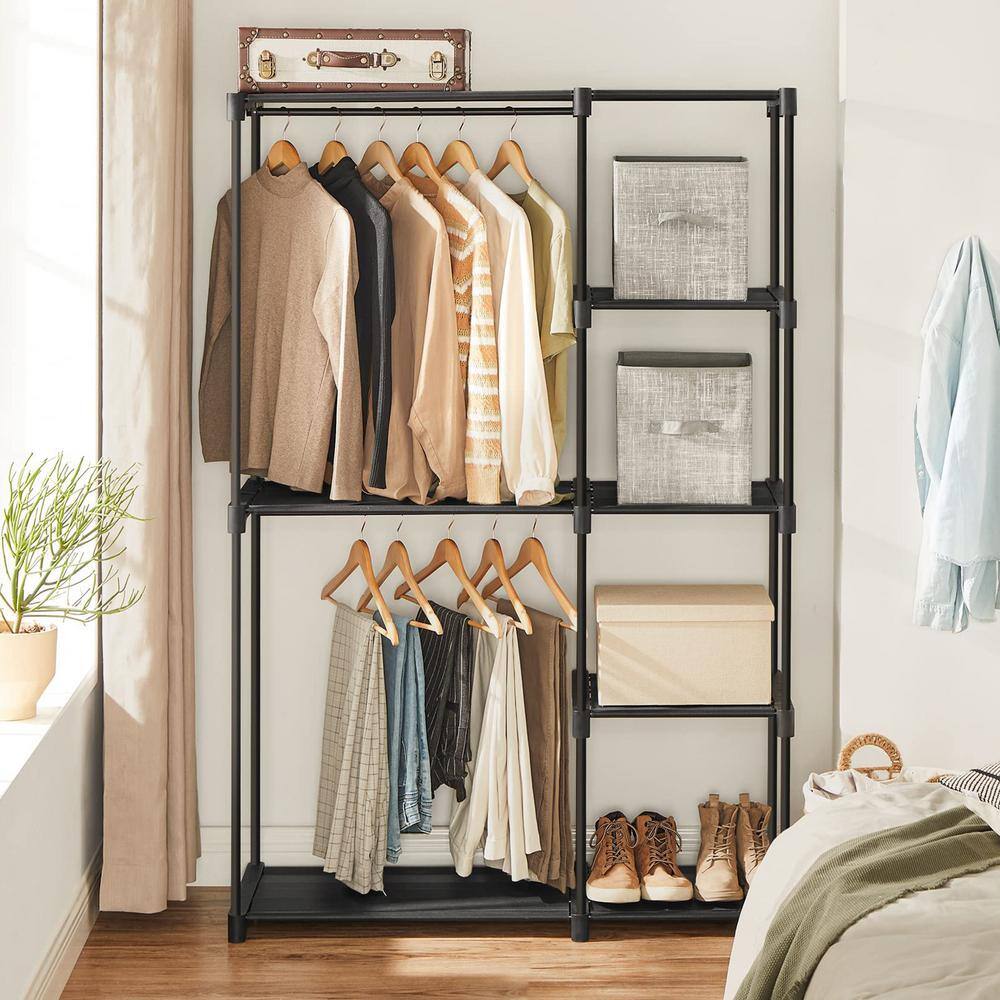 None Black Metal Garment Clothes Rack Double Rods 44 in. W x 65 in. H