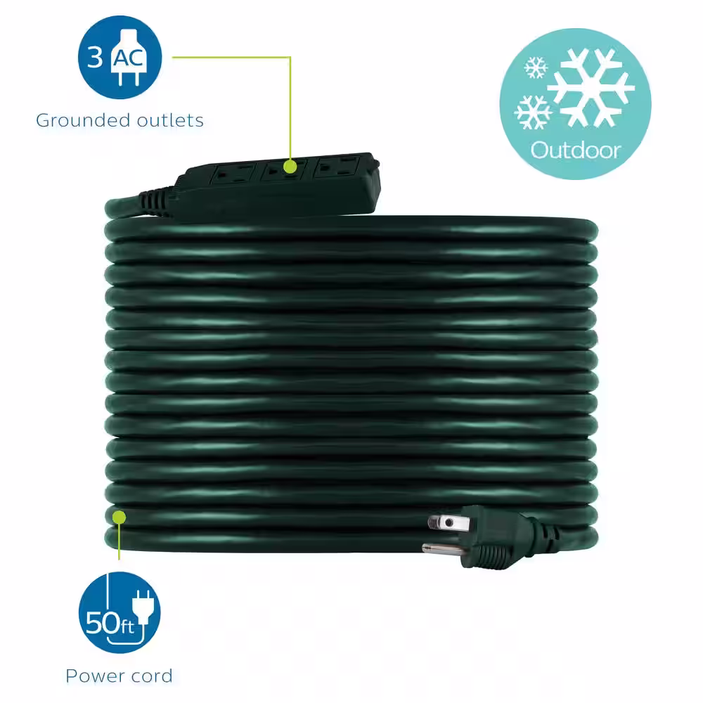 Philips 50 ft. Cord 16-Gauge 3-Conductor 3 Outlet Outdoor Extension Cord