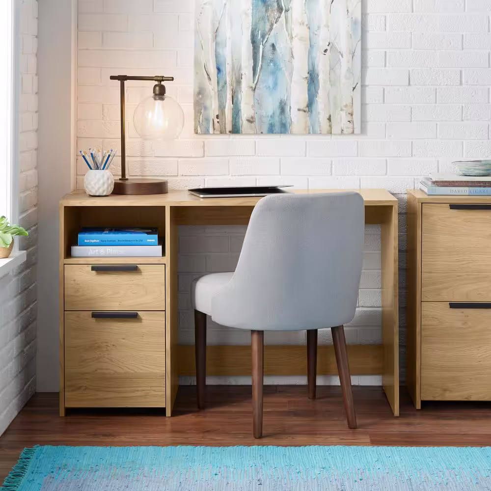 StyleWell Braxten 47 in. Rectangular Light Oak Brown Finish 2-Drawer Computer Desk