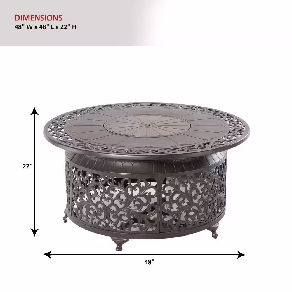 Alfresco Bellagio 22 in. x 48 in. Round Cast Aluminum Propane Gas Fire Pit Table with Glacier Ice Firebeads