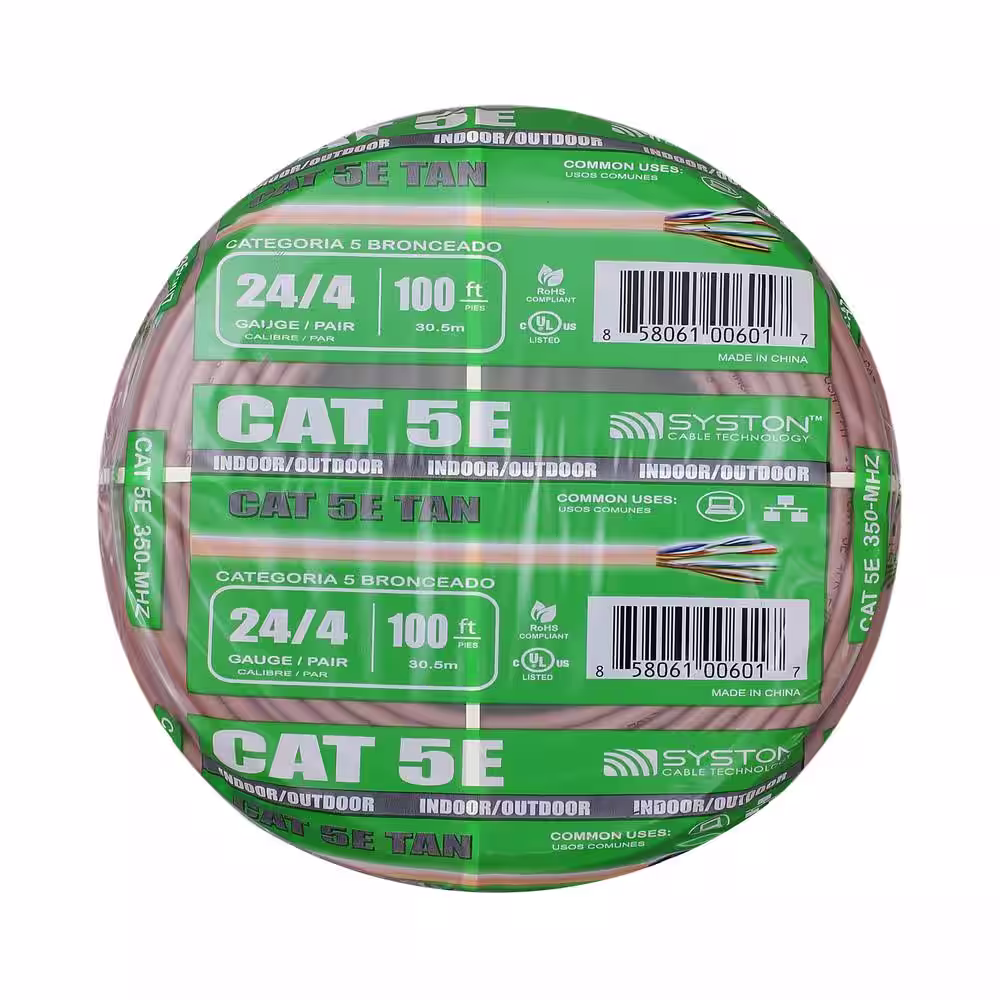 Syston Cable Technology Cat5E 100 ft. Tan 24-4 Indoor/Outdoor Twisted Pair Cable